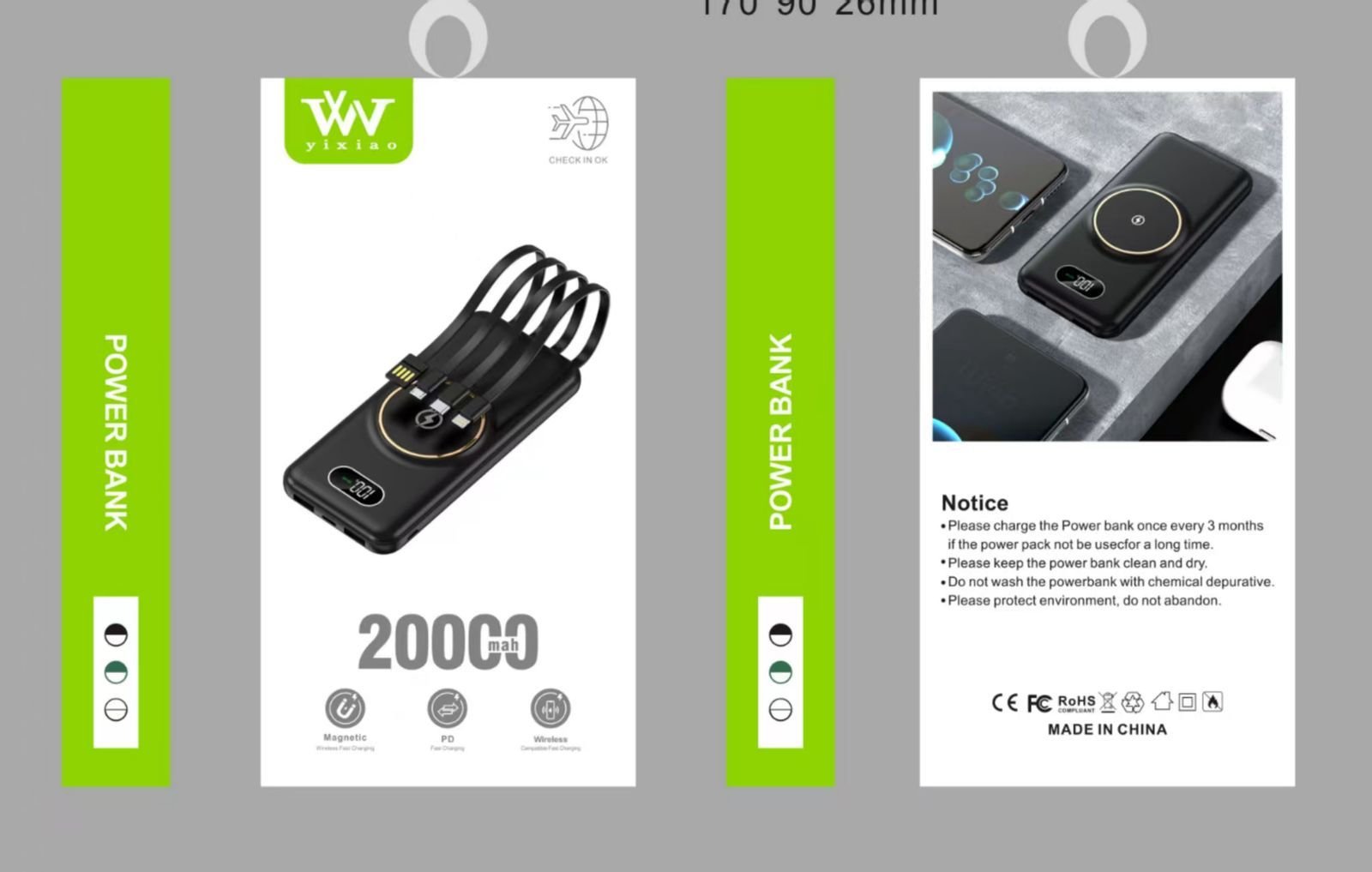 Yixiao 2000 Wirless +  3 cable output power bank 